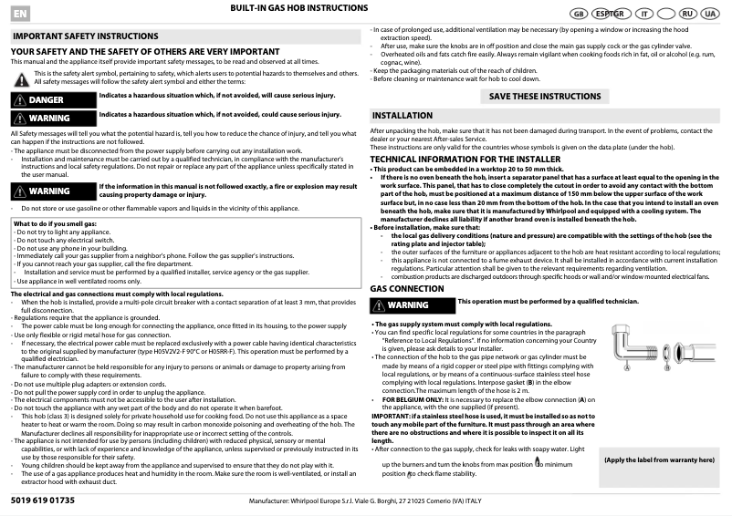 Page n°1 - Mode d'emploi Whirlpool AKR 353/IX