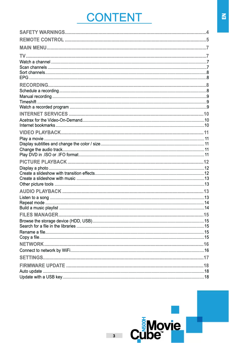 Image de la première page du manuel de l'appareil Movie Cube N500H