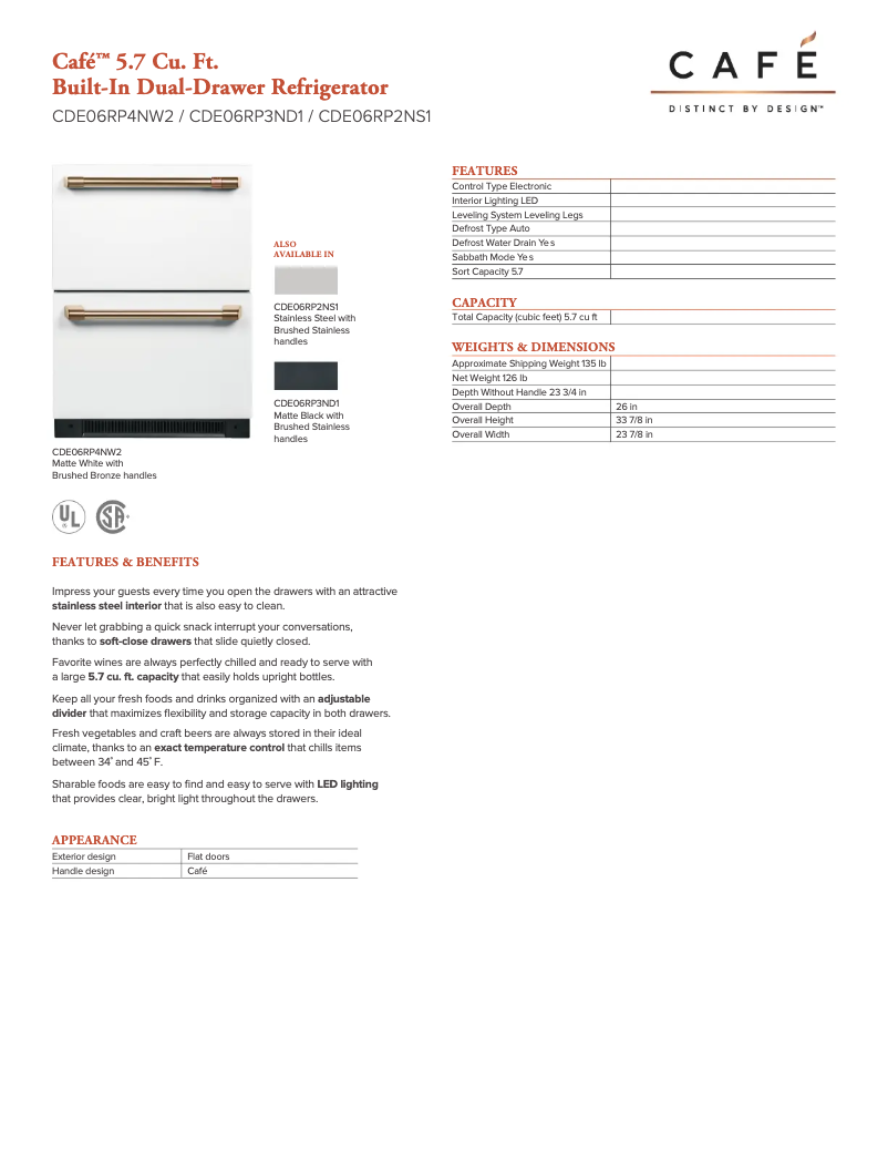 Page n°1 - Fiche technique GE CDE06RP4NW2