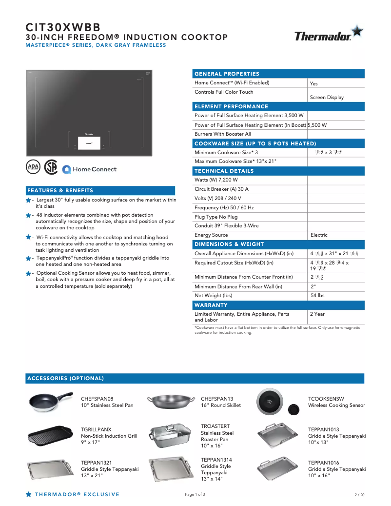 Page n°1 - Fiche technique Thermador CIT30XWBB