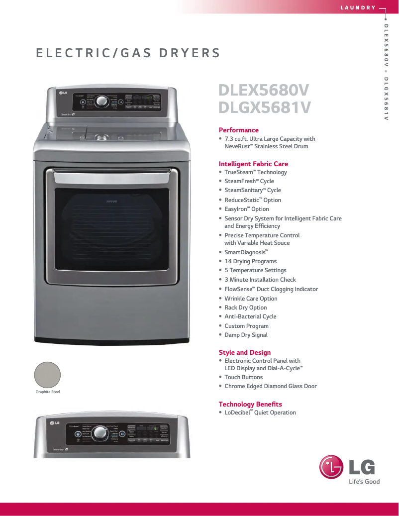 Page 1 de la notice Fiche technique LG DLGX5681V