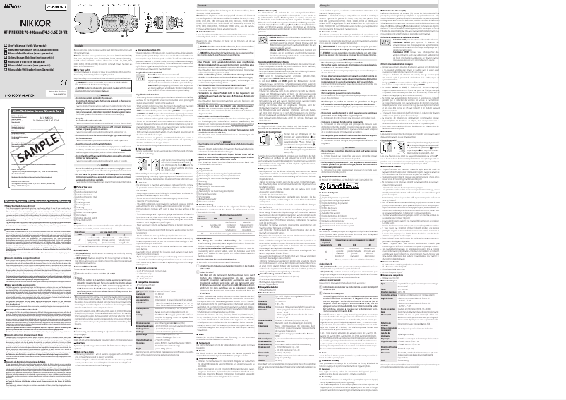 Page 1 de la notice Manuel utilisateur Nikon Nikkor AF-P 70-300mm f/4.5-5.6E ED VR