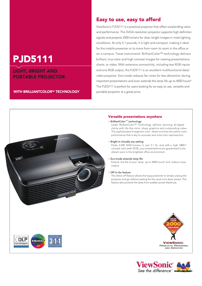 Page 1 of the manual Technical Sheet Viewsonic PJD5111