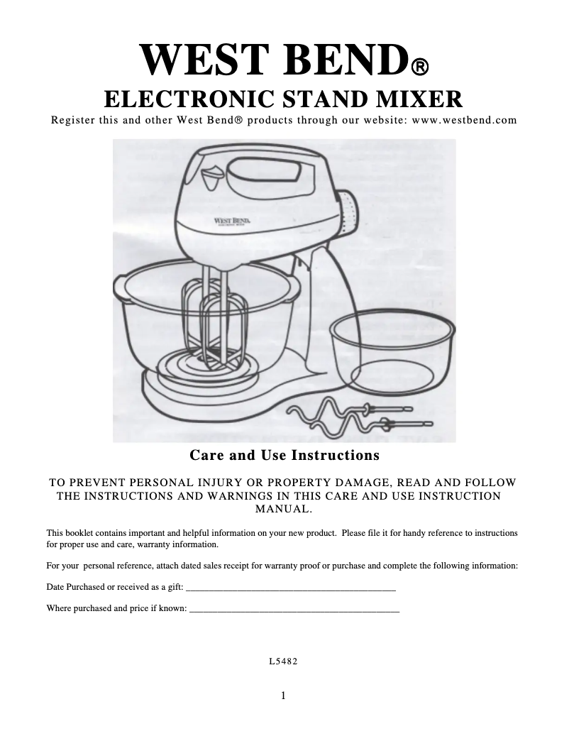 Page 1 de la notice Manuel utilisateur WestBend 41027