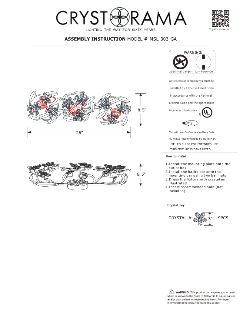 Page n°1 - Manuel utilisateur Crystorama Marselle MSL-303-GA