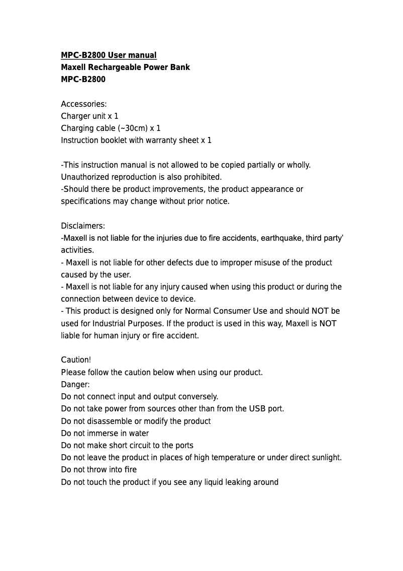 Page 1 of the manual User Manual Maxell MPC-B2800