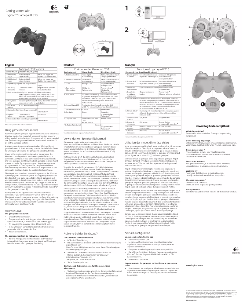 Page 1 de la notice Manuel utilisateur Logitech F310