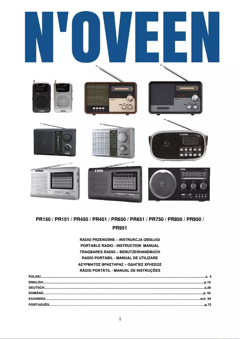 Page n°1 - Manuel utilisateur N'oveen PR151