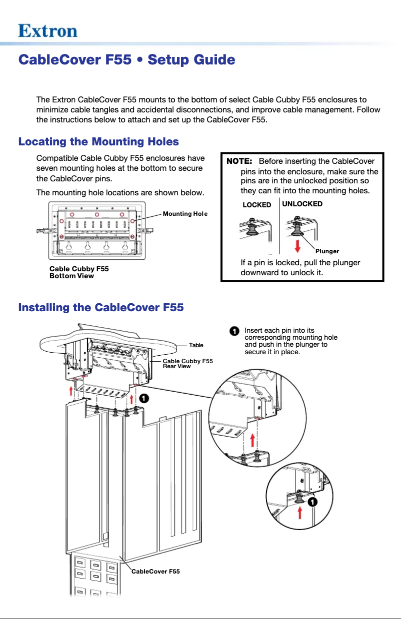 Page 1 de la notice Manuel utilisateur Extron CableCover F55