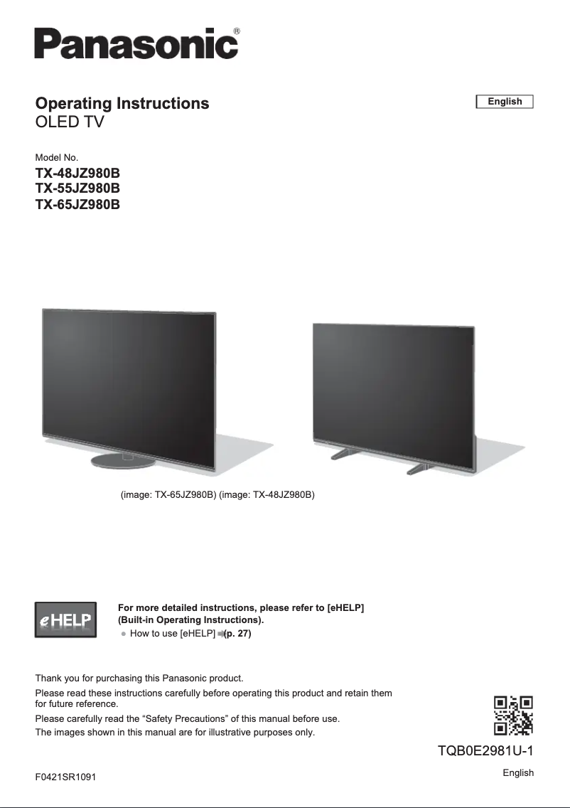 Page 1 de la notice Guide de démarrage rapide Panasonic TX-48JZ980B