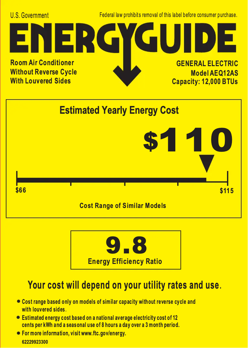 Página 1 del manual Etiqueta energética GE AEQ12AS