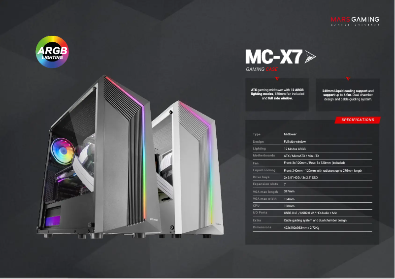 Page 1 de la notice Fiche technique Mars Gaming MC-X7