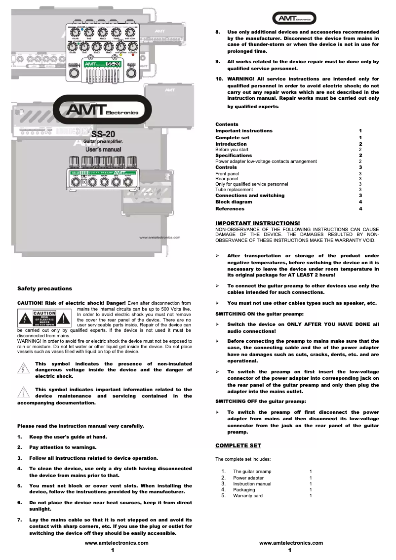 Page n°1 - Manuel utilisateur AMT SS-20