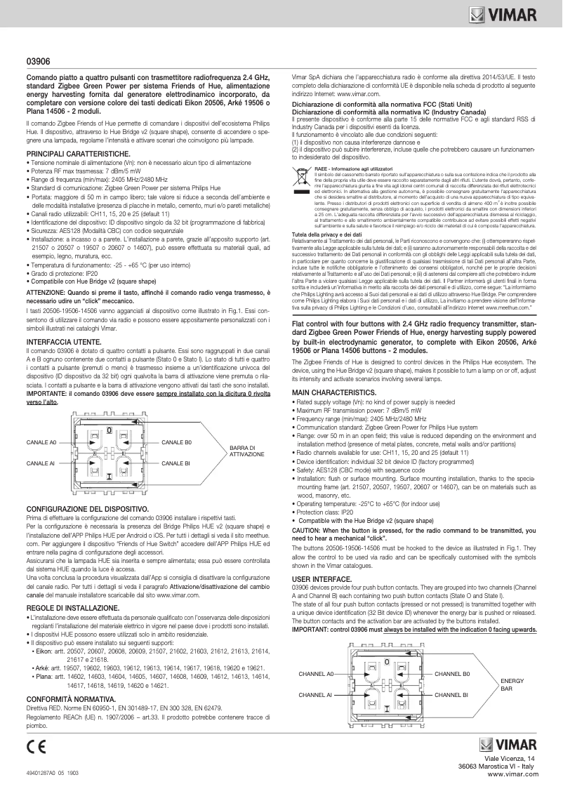 Page n°1 - Instructions / montage Vimar 03906