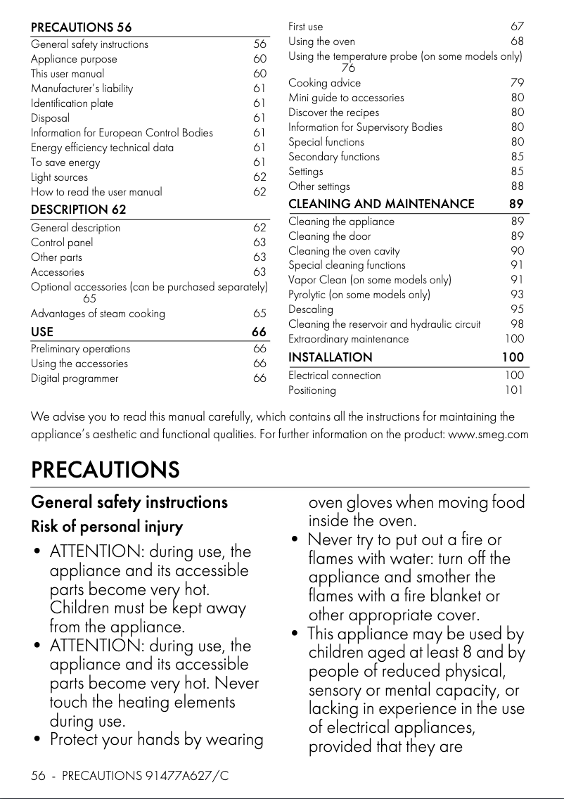 Page 1 de la notice Fiche technique Smeg Galileo Steam100 SO6402S3PB