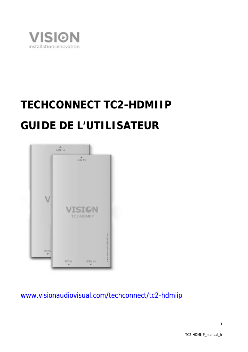 Page 1 de la notice Manuel utilisateur Vision TC2-HDMIIPTX