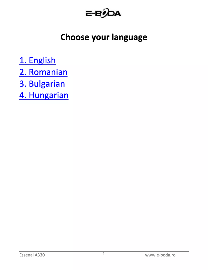 Page 1 de la notice Manuel utilisateur E-Boda Essential A330