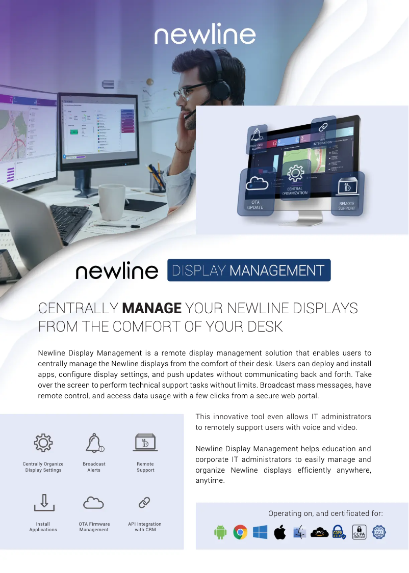 Page 1 de la notice Fiche technique Newline Display Management Plus