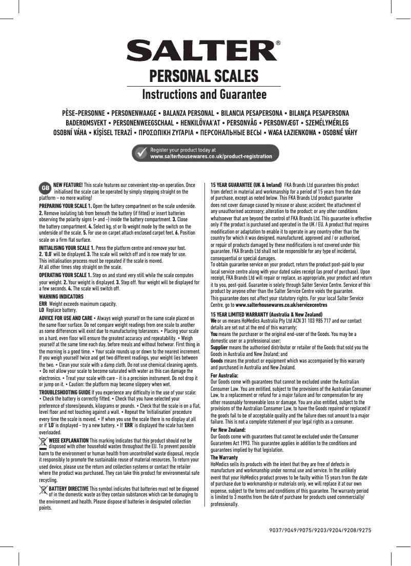 Página 1 del manual Manual de usuario Salter 9059 SS3R