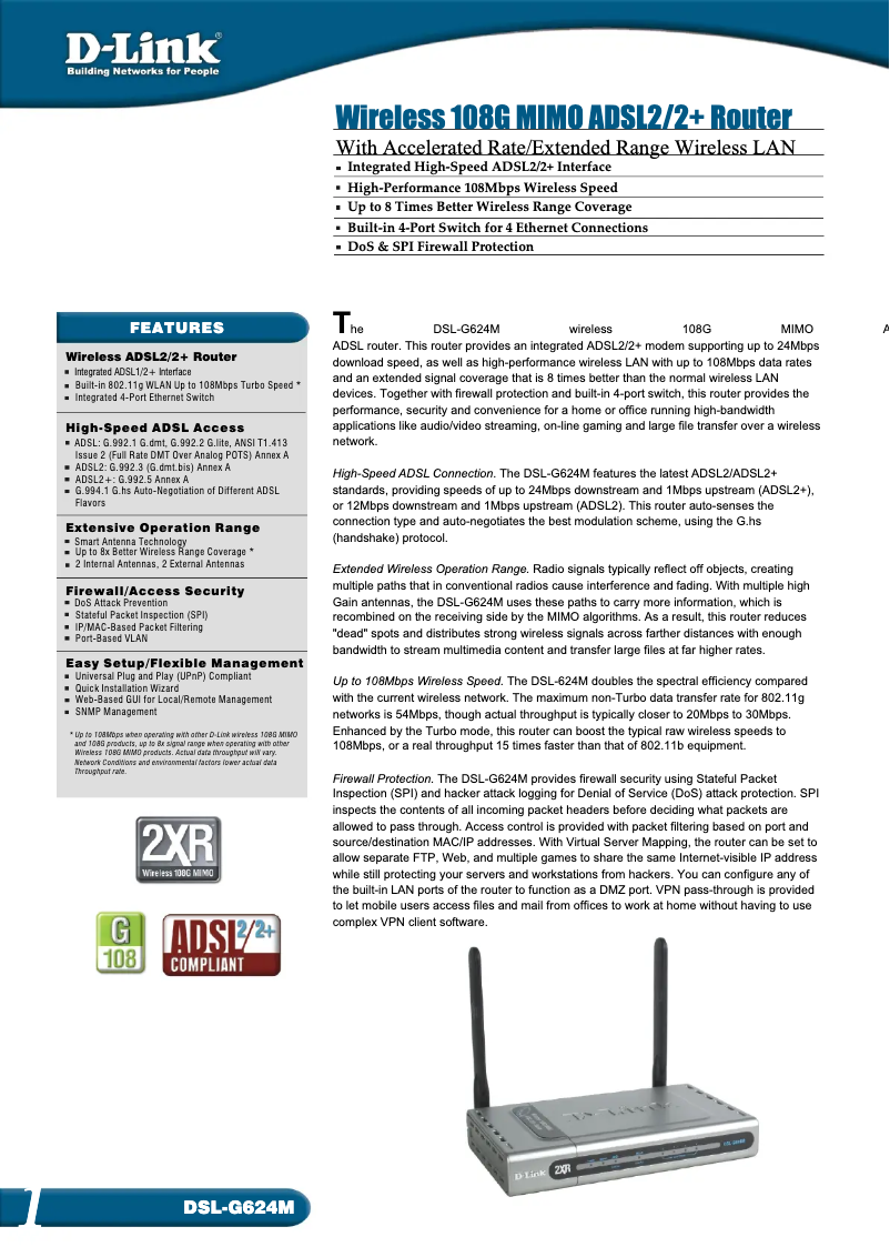 Page 1 de la notice Fiche technique D-Link DSL-G624M