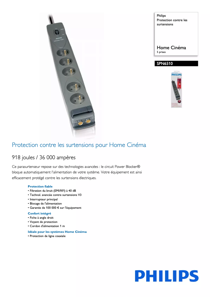 Page 1 de la notice Fiche technique Philips SPN6510