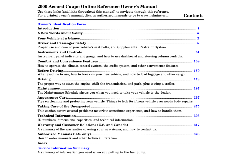 Image de la première page du manuel de l'appareil Accord (2000)