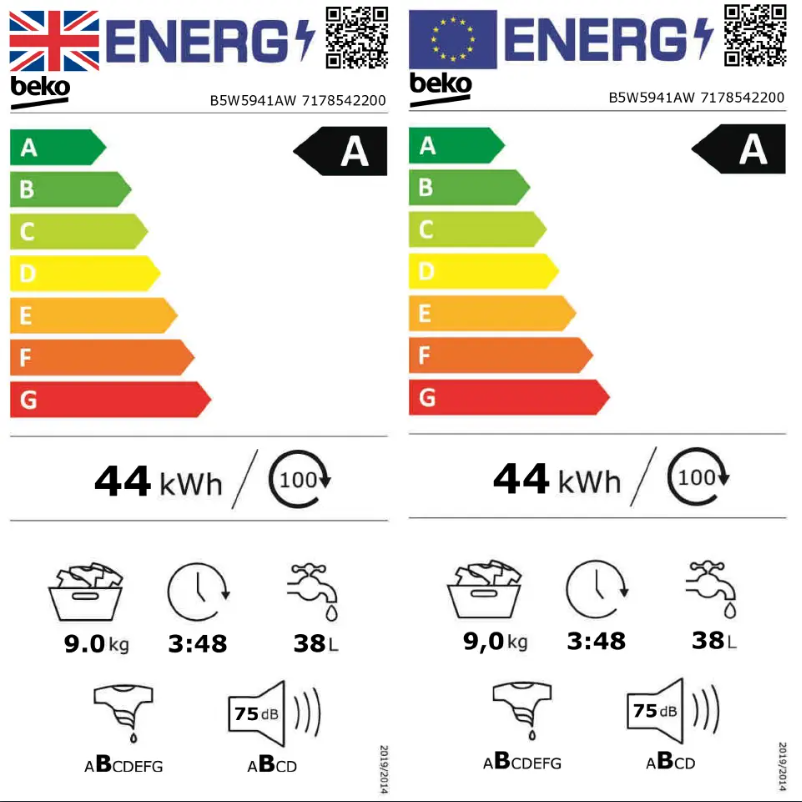 Page 1 de la notice Label énergétique Beko B5W5941AW