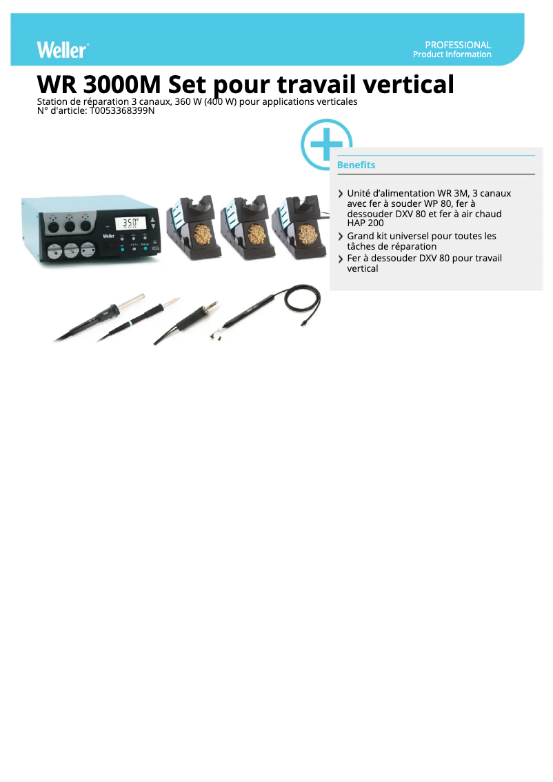 Page 1 de la notice Fiche technique Weller WR 3000M