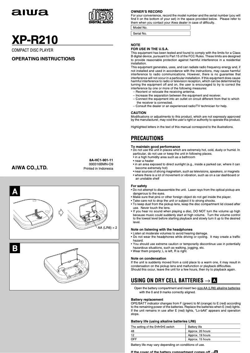 Image de la première page du manuel de l'appareil XP-R210