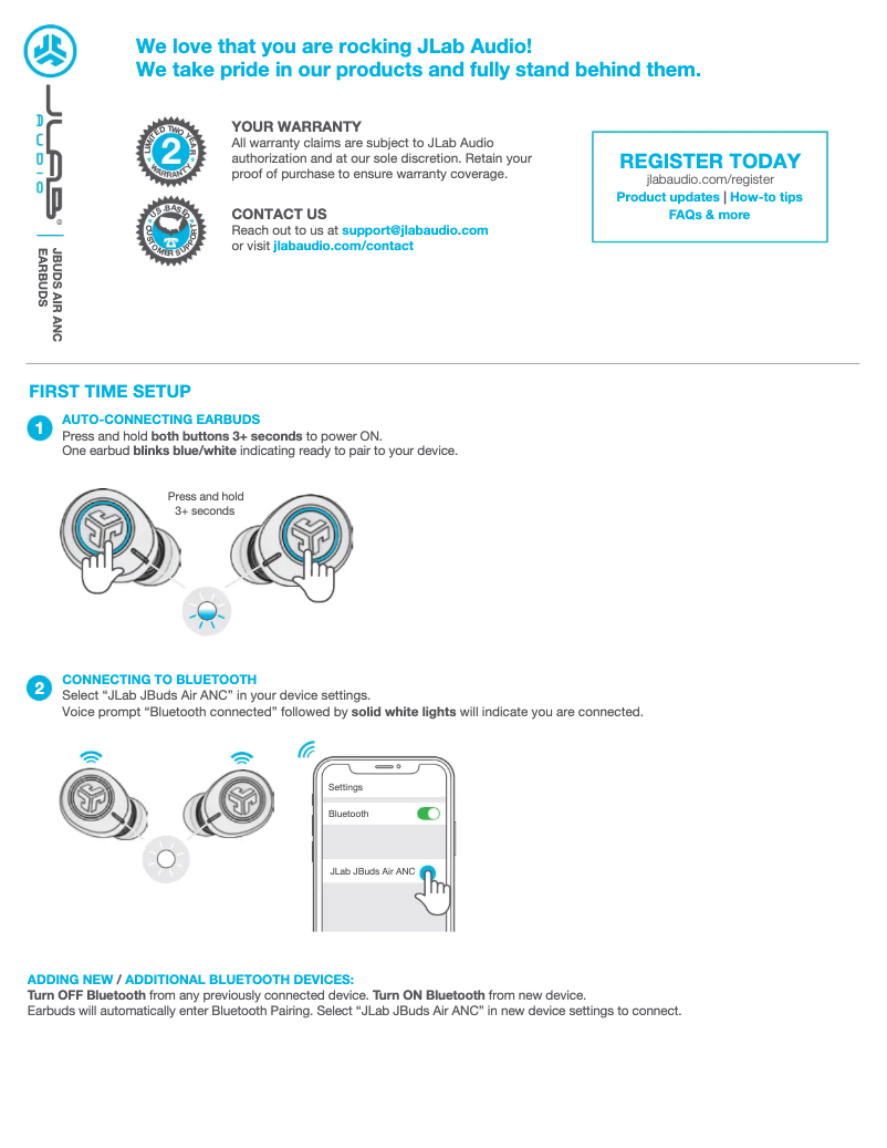 Page 1 de la notice Manuel utilisateur JLab JBuds Air ANC