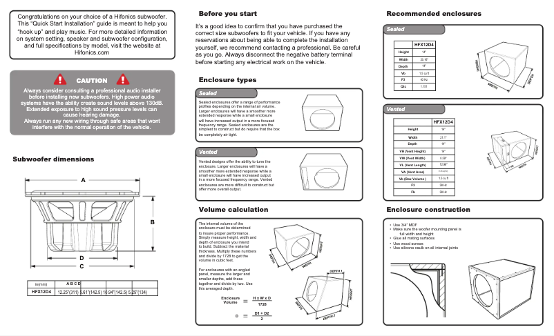 Page 1 de la notice Manuel utilisateur Hifonics HFX12D4