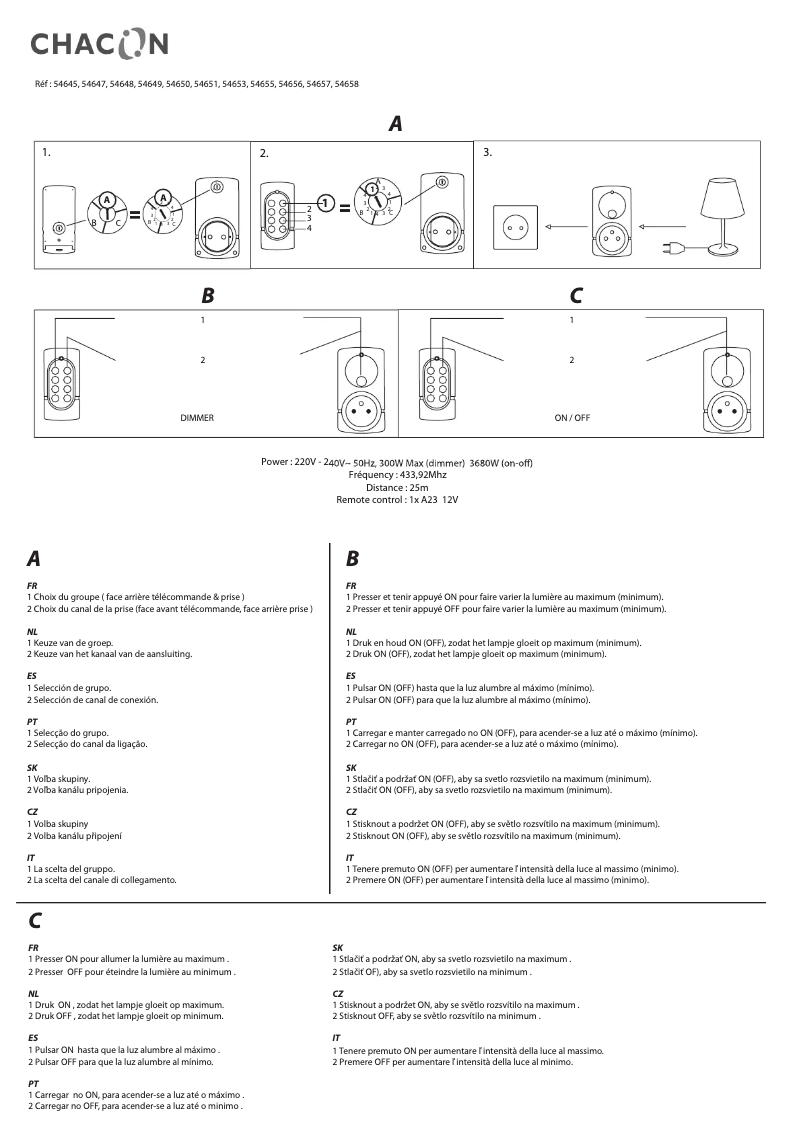 Page 1 de la notice Manuel utilisateur Chacon 54655