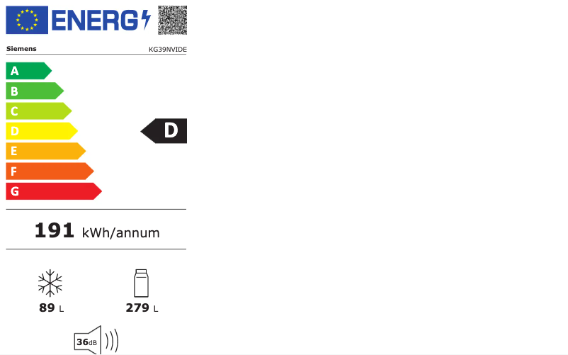 Page 1 de la notice Label énergétique Siemens KG39NVIDE