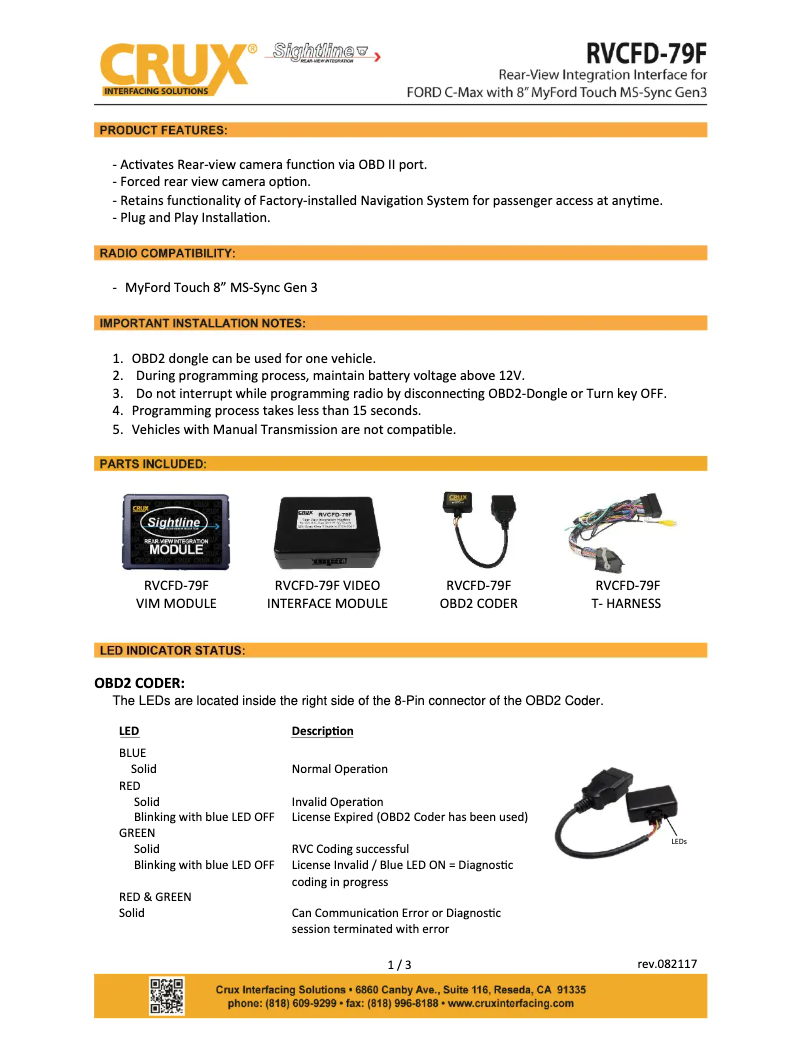 Page 1 de la notice Manuel utilisateur CRUX RVCFD-79F