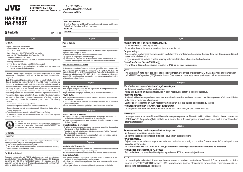 Page n°1 - Manuel utilisateur JVC HA-FY8BT