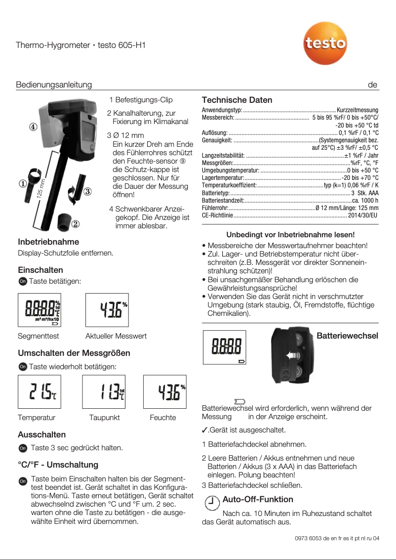 Página 1 del manual Manual de usuario Testo 605
