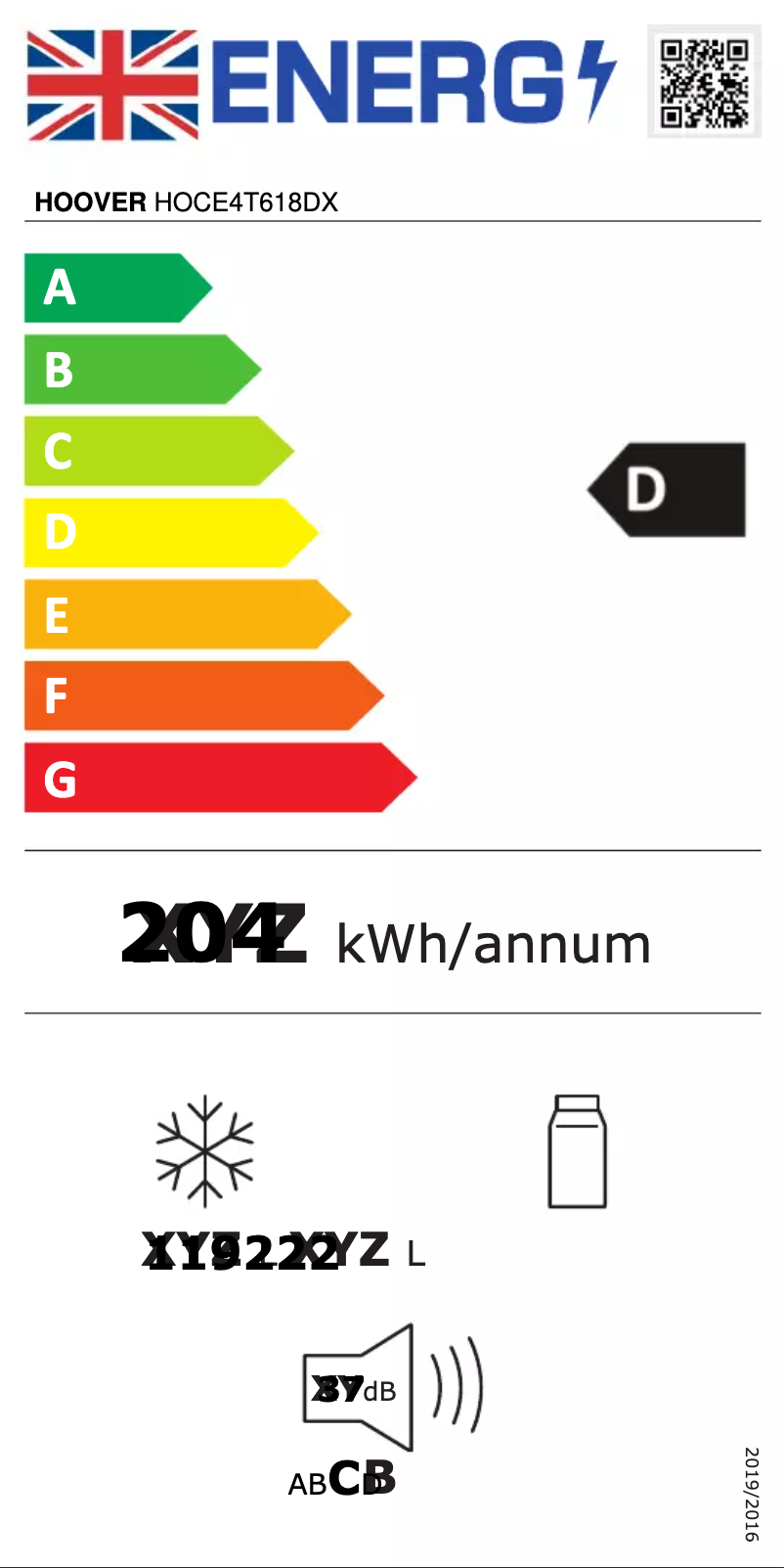 Page 1 de la notice Label énergétique Hoover HOCE4T618DX