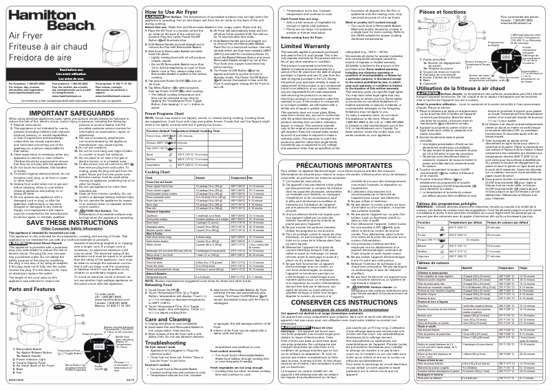 Page 1 de la notice Manuel utilisateur Hamilton Beach 35065