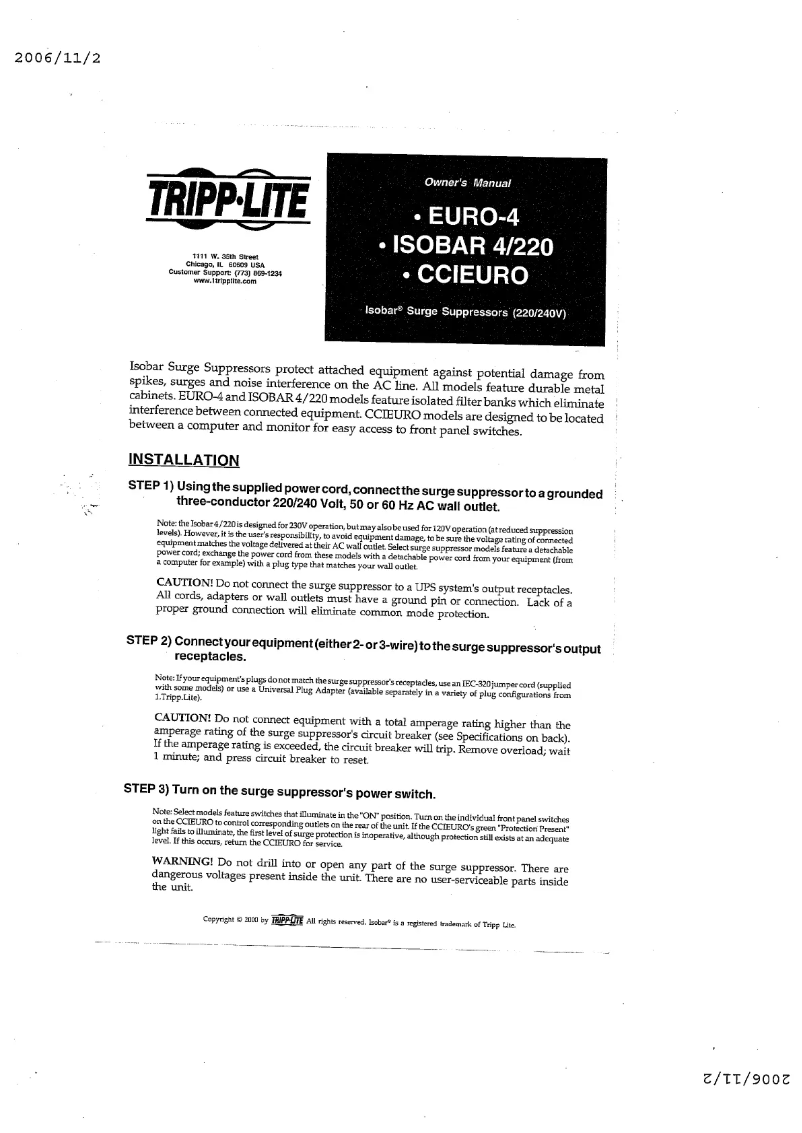 Page 1 de la notice Manuel utilisateur Tripp Lite IB4-6/220