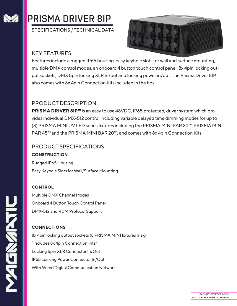 Page 1 de la notice Fiche technique Magmatic PRISMA DRIVER 8IP