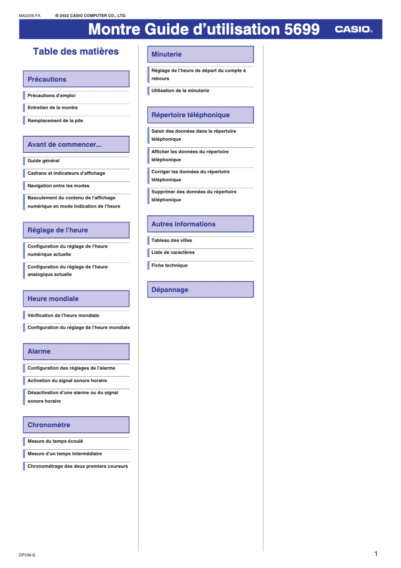Page n°1 - Manuel utilisateur Casio Edifice EFV C110