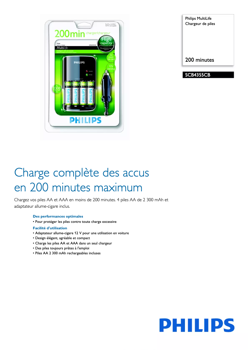 Page 1 de la notice Fiche technique Philips MultiLife SCB4355CB