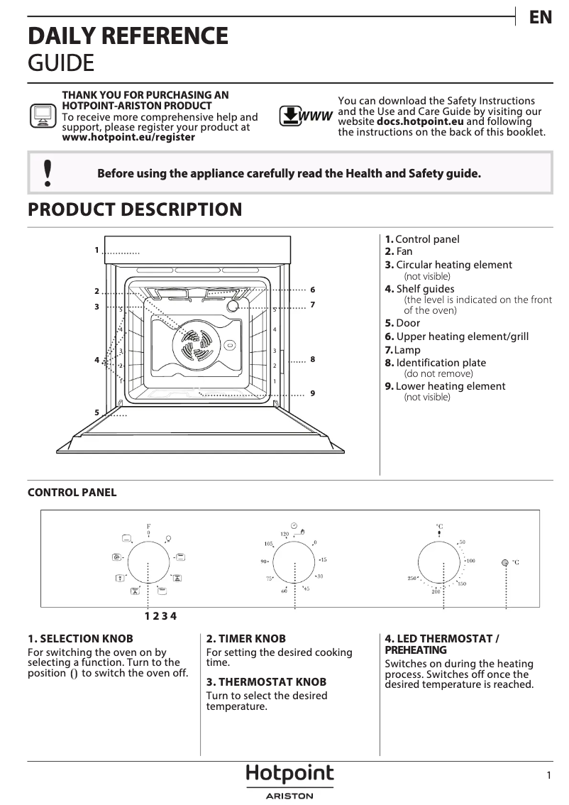 Page 1 de la notice Manuel d'utilisation et d'entretien Hotpoint FIT 834 AN HA