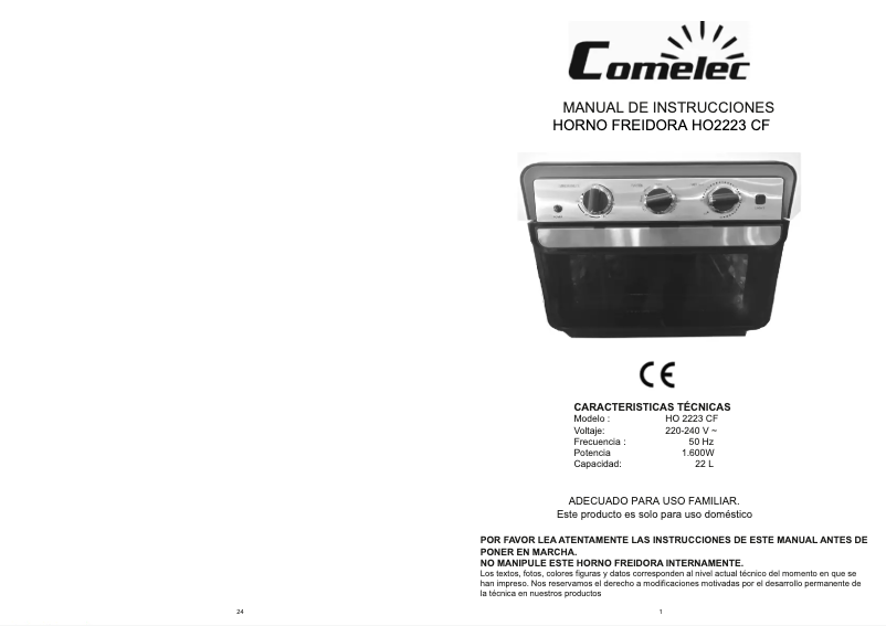 Page n°1 - Manuel utilisateur Comelec HO 2203 CF