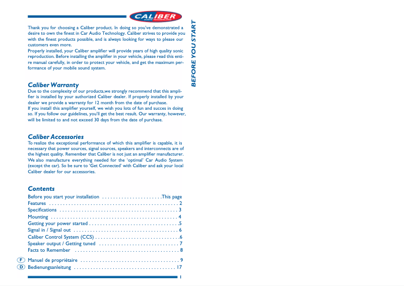 Page 1 de la notice Manuel utilisateur Caliber CA 2010 D Pro