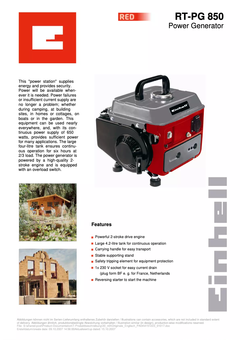 Image de la première page du manuel de l'appareil RT-PG 850