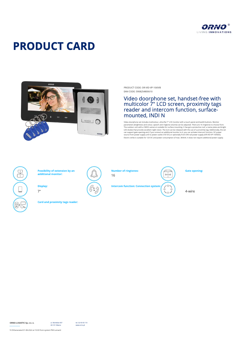 First page image of the manual for OR-VID-VP-1069