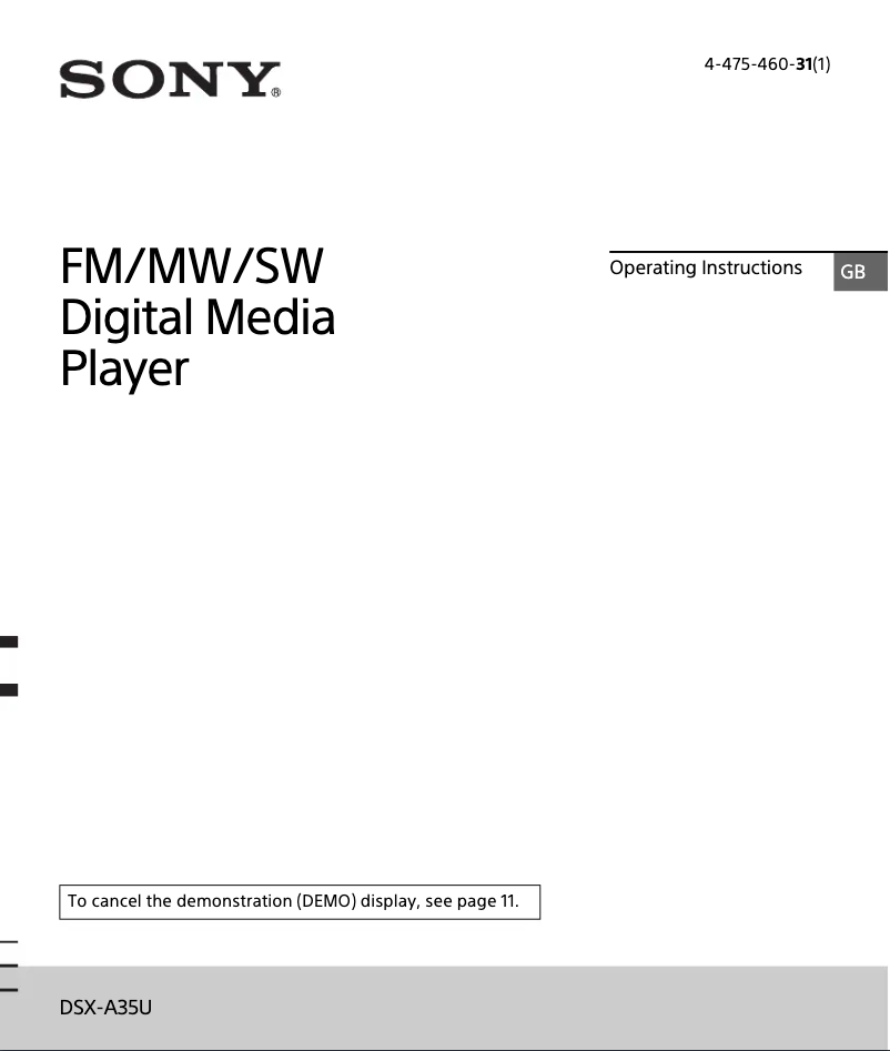 Page n°1 - Manuel utilisateur Sony DSX-A35U