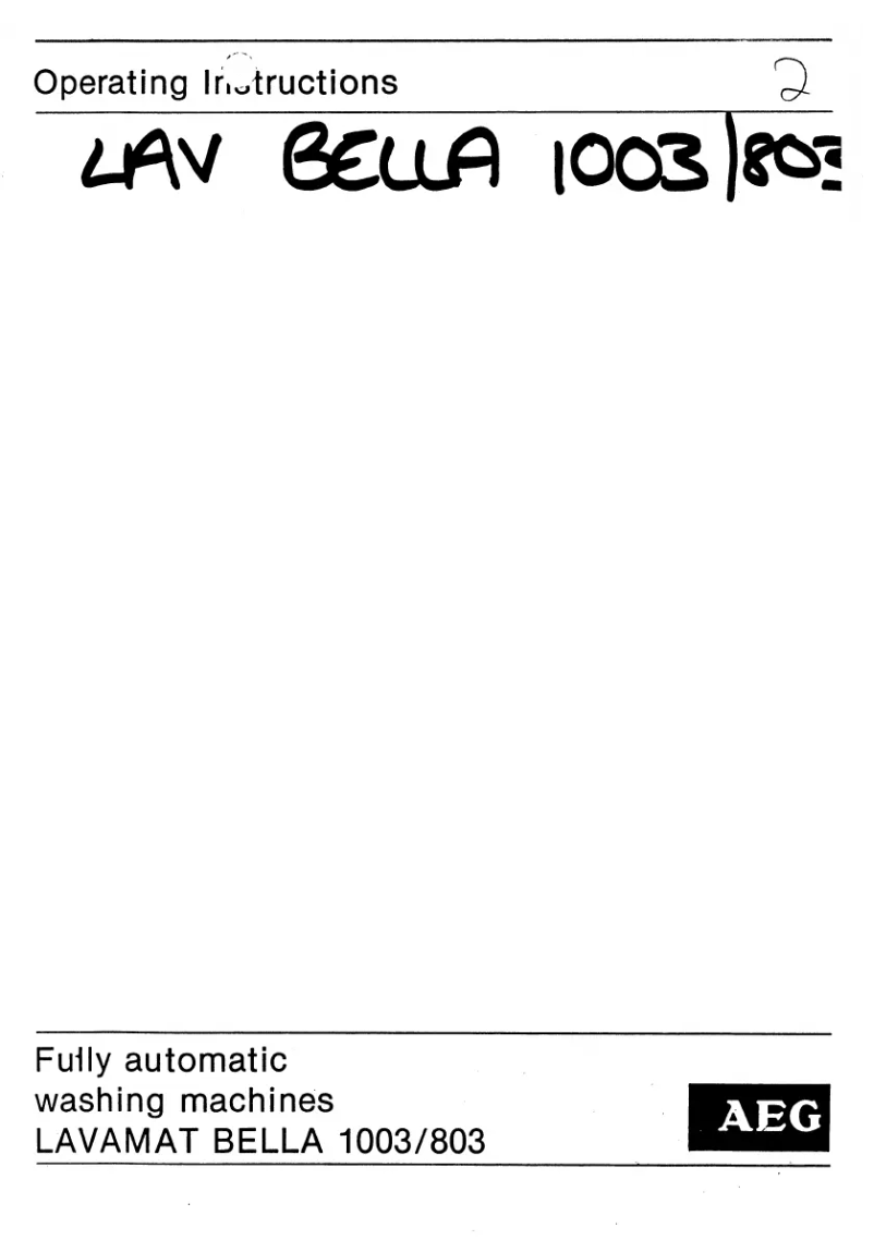 Page 1 de la notice Manuel utilisateur AEG Lavamat Bella 1003