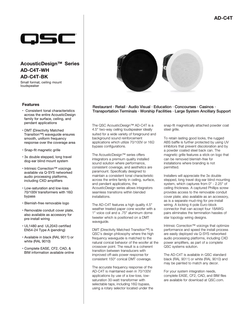 Page 1 de la notice Brochure QSC AD-C4T